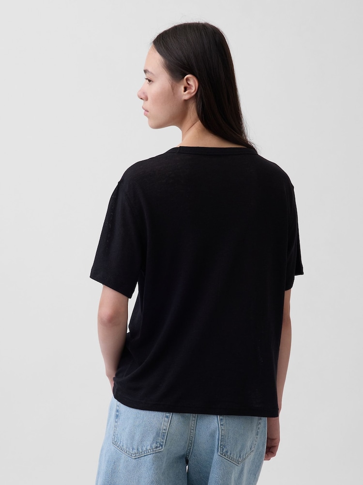 Gap Black Linen-Blend Relaxed T-Shirt - Image 2 of 4
