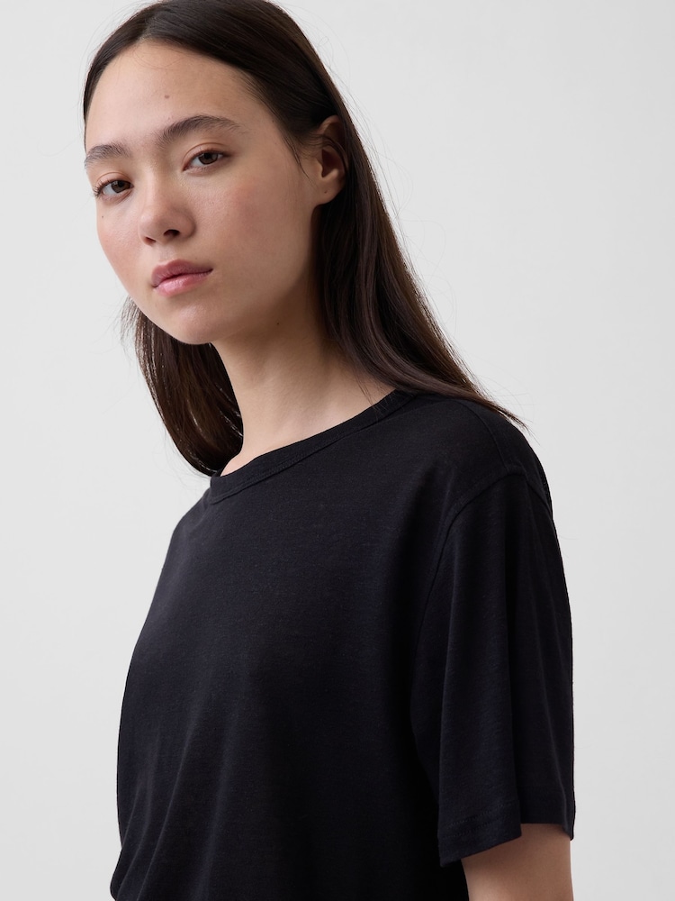 Gap Black Linen-Blend Relaxed T-Shirt - Image 4 of 4