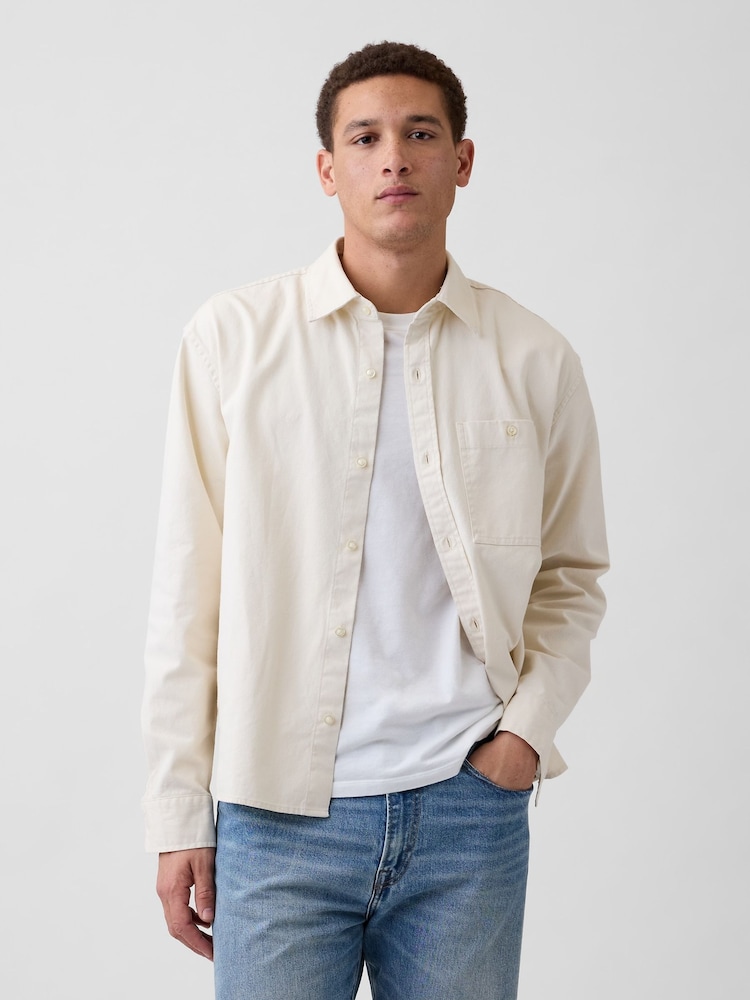 Gap Cream Relaxed Straight-Hem Oxford Shirt - Image 1 of 4 Gap Cream Relaxed Straight-Hem Oxford Shirt - Image 1 of 4