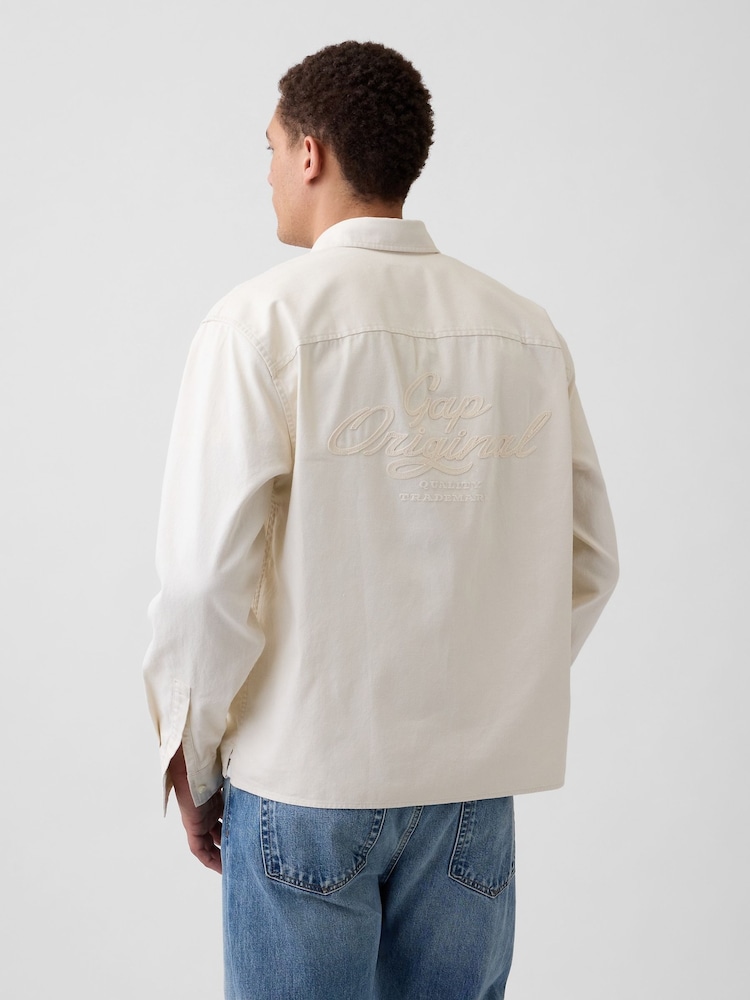 Gap Cream Relaxed Straight-Hem Oxford Shirt - Image 2 of 4 Gap Cream Relaxed Straight-Hem Oxford Shirt - Image 2 of 4