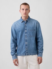 Gap Medium wash Denim Relaxed Straight-Hem Shirt - Image 1 of 4