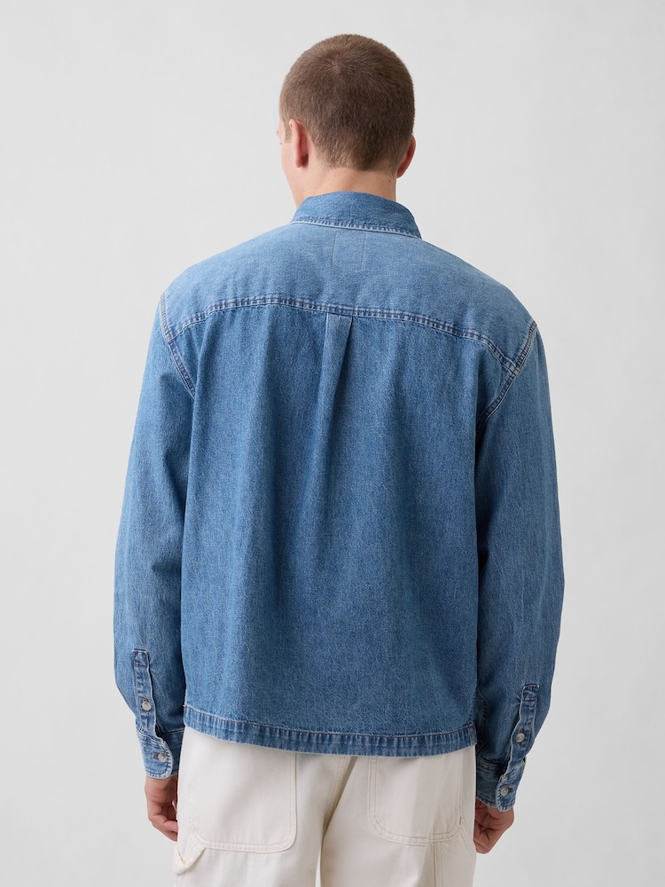 Gap Medium wash Denim Relaxed Straight-Hem Shirt - Image 2 of 4