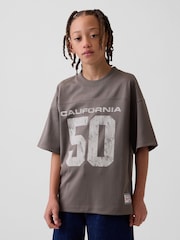 Gap Mesh Oversized Graphic Jersey T-Shirt (4-13yrs) - Imaginea 1 din 1