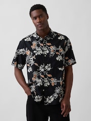 Floral noir - Chemise Gap texturée en lin et coton - Image 1 de 4