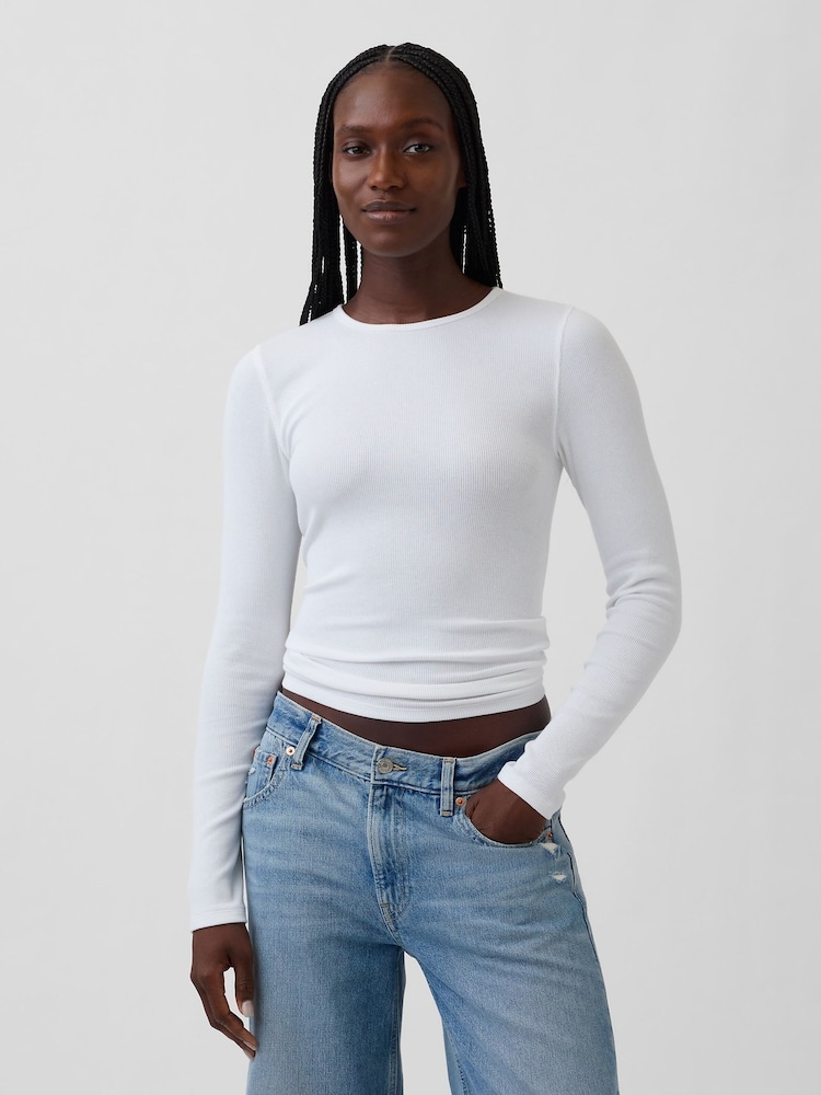 Gap White Modern Rib Long Sleeve T-Shirt - Image 1 of 4