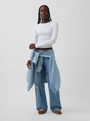 Gap White Modern Rib Long Sleeve T-Shirt - Image 3 of 4