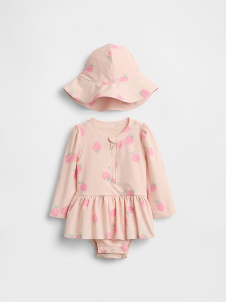 Gap Pink Strawberry Rash Guard Swim Set (0-24mths) - Image 1 of 3