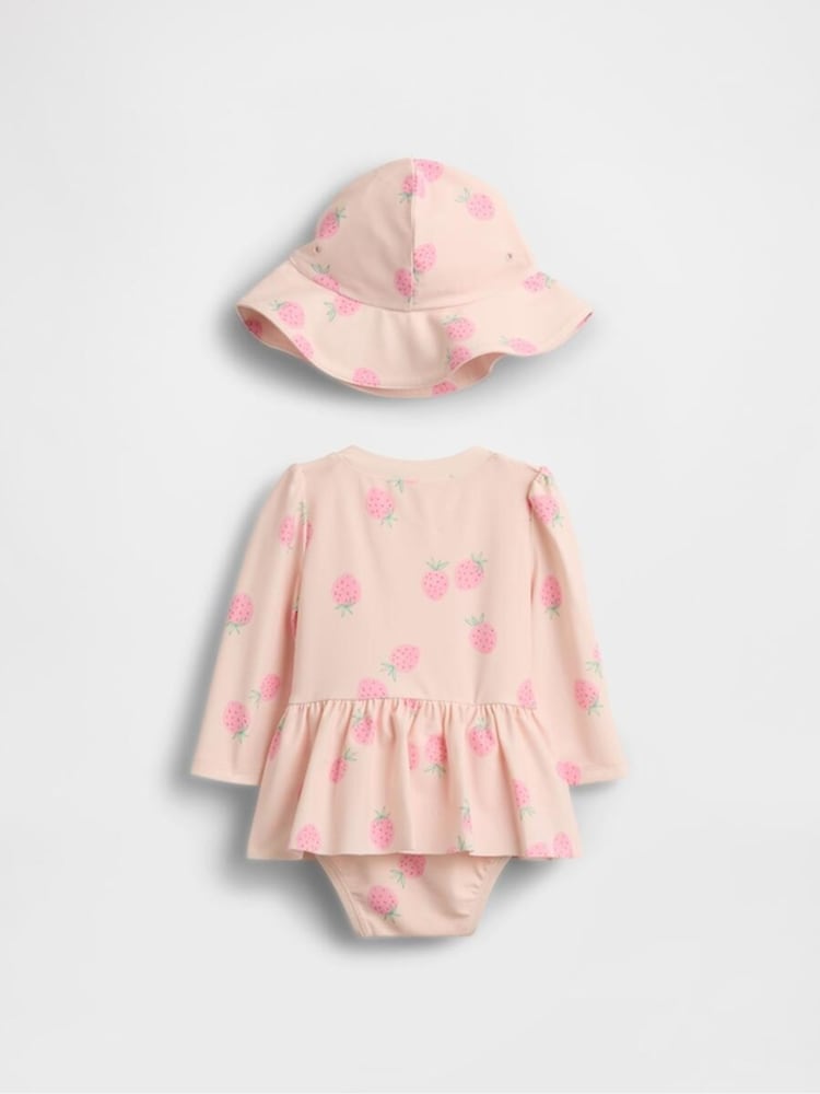 Gap Pink Strawberry Rash Guard Swim Set (0-24mths) - Image 2 of 3