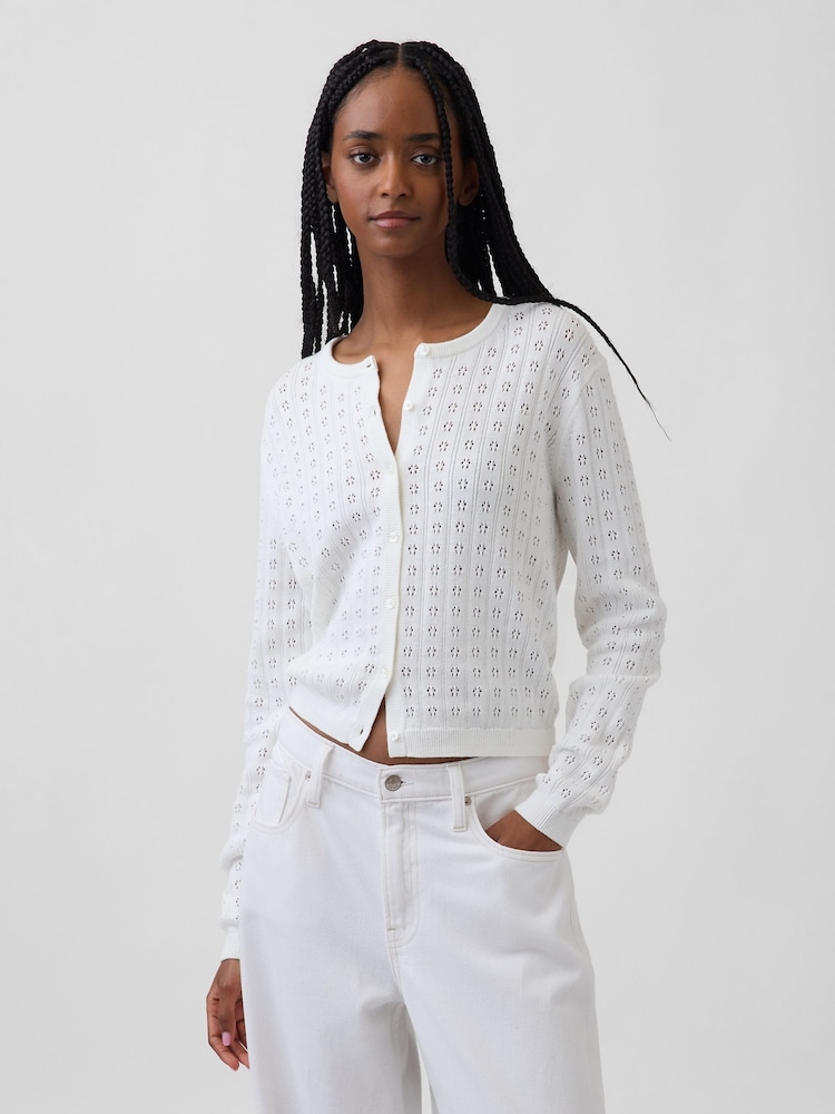 Weiß - Gap Pointelle Crop Cardigan - Bild 1 von 4