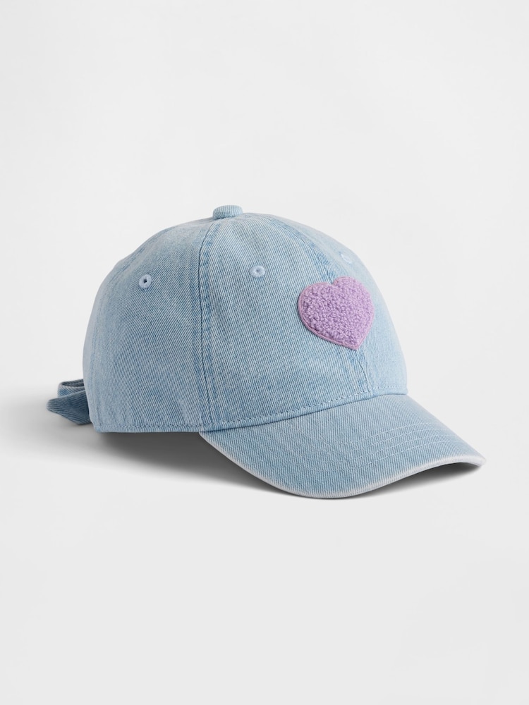 Gap Light Wash Denim Terry Heart Baseball Hat - Image 1 of 2 Gap Light Wash Denim Terry Heart Baseball Hat - Image 1 of 2