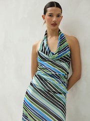 Blue/Green Stripe Sleeveless Mesh Halterneck Top - Image 1 of 8