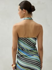 Blue/Green Stripe Sleeveless Mesh Halterneck Top - Image 4 of 8