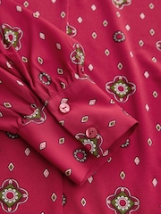 Red Print Long Sleeved V-Neck Cuff Top - Image 3 of 3