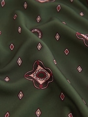 Green Print Long Sleeved Scarf V-Neck Blouse - Image 7 of 8