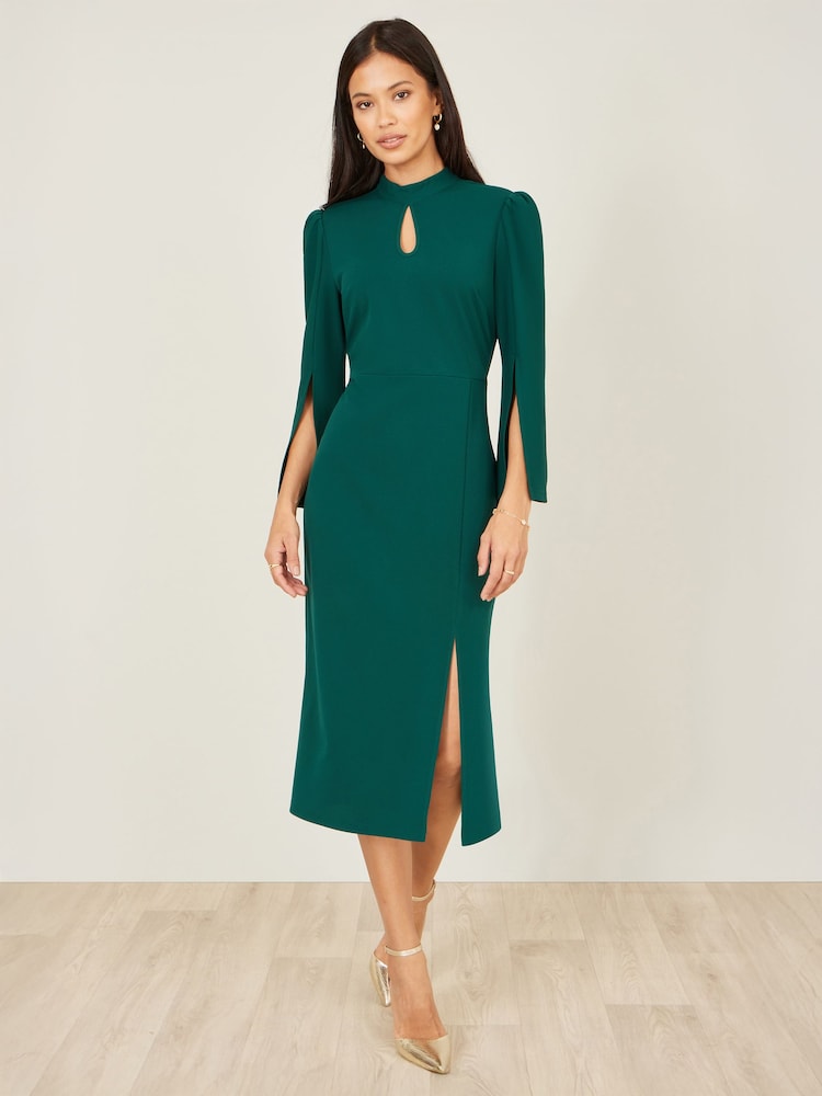 midi dress with sleeves formal Long Sleeve Wool 12 / NOIR Puff sleeve and puffy skirt midi dress Buy Yumi Green Fitted Midi