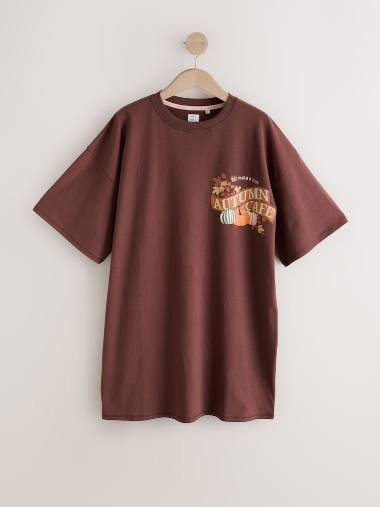 Chocolate Brown Graphic Nightie - Image 1 of 4 Chocolate Brown Graphic Nightie - Image 1 of 4