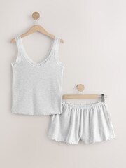 Grey Cotton Rib Lace Cami and Short Pyjamas - Image 5 of 7