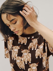 Chocolate Brown Hamish The Highland Cow Cotton Short Pyjamas Set - Image 4 of 8