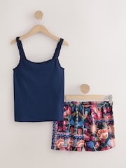 Navy Floral Rib Vest Short Pyjamas Set - Image 1 of 3