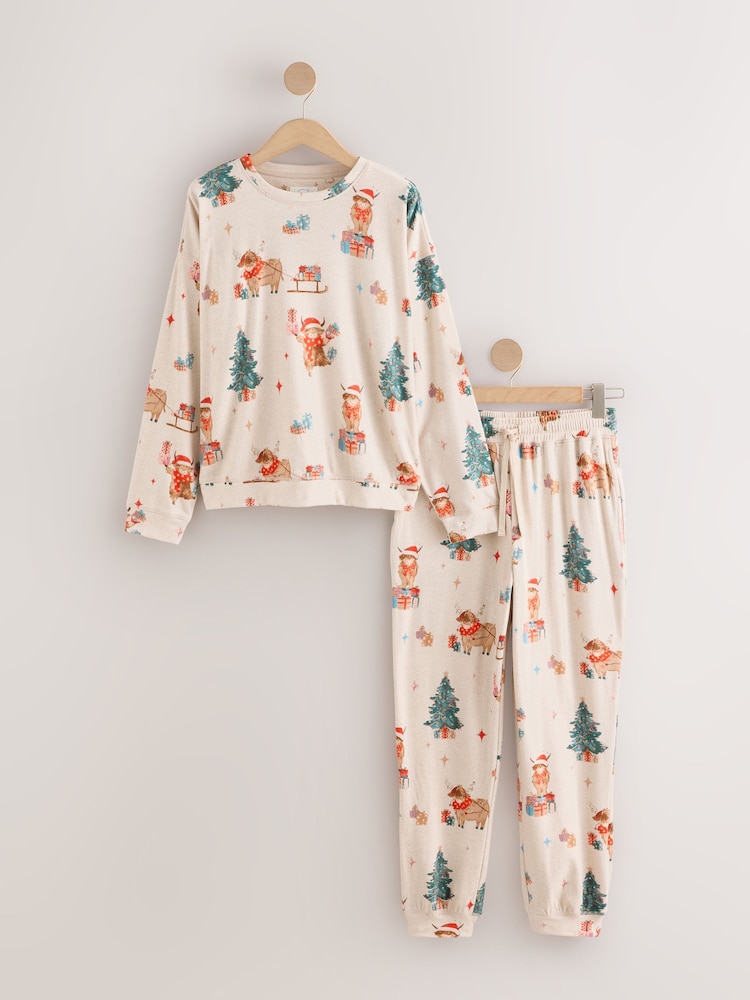 Oatmeal Hamish The Highland Cow Family Matching Christmas Cosy Long Sleeve Pyjamas - Image 1 of 3 Oatmeal Hamish The Highland Cow Family Matching Christmas Cosy Long Sleeve Pyjamas - Image 1 of 3
