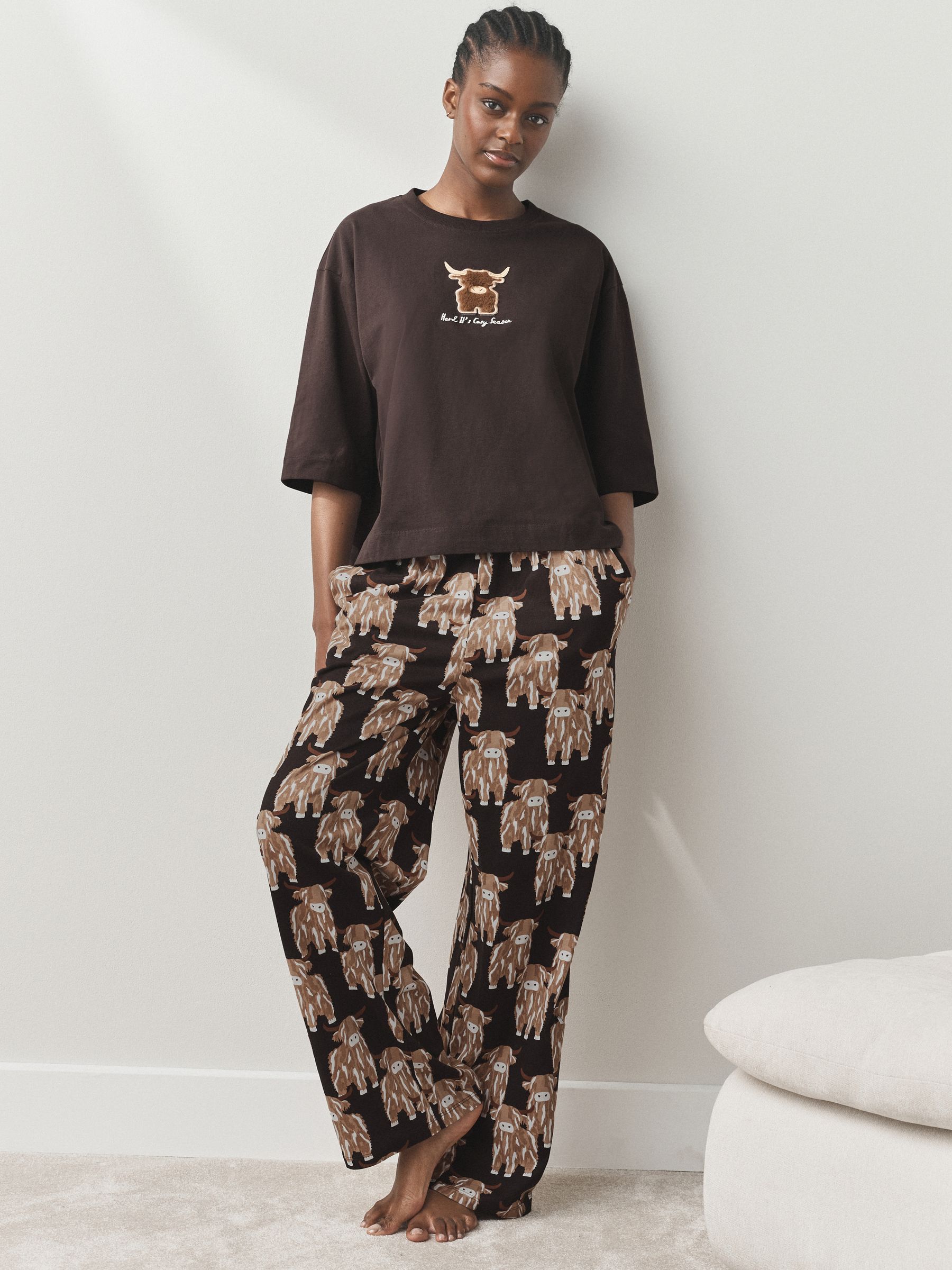 Buy Chocolate Brown Hamish The Highland Cow Short Sleeve Pyjamas