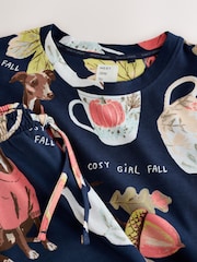 Navy Whippet Pumpkin Cotton Long Sleeve Pyjamas - Image 2 of 3