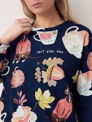 Navy Whippet Pumpkin Cotton Long Sleeve Pyjamas - Image 4 of 8