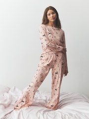 Pink Printed Pointelle Long Sleeve Pyjamas - Image 1 of 8