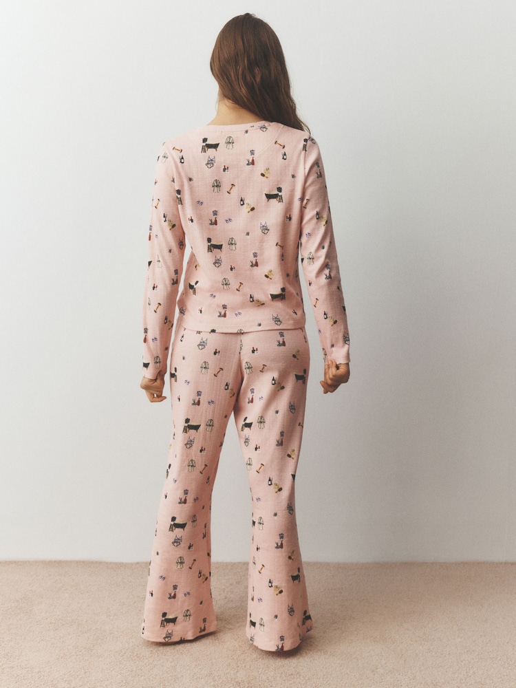 Pink Printed Pointelle Long Sleeve Pyjamas - Image 2 of 8 Pink Printed Pointelle Long Sleeve Pyjamas - Image 2 of 8