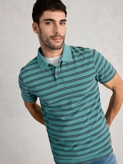 White Stuff Blue Short Sleeve Utility Stripe Polo Shirt - Image 1 of 6