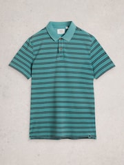 White Stuff Blue Short Sleeve Utility Stripe Polo Shirt - Image 5 of 6