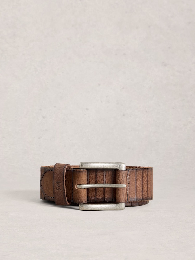White Stuff Brown Stripe Leather Belt - Image 1 of 3