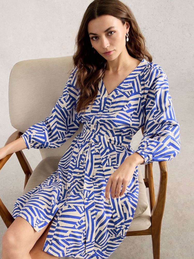 White Stuff Blue Petra Linen Blend Dress - Image 1 of 6