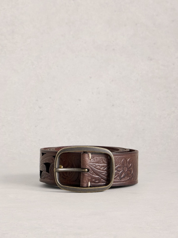 White Stuff Brown Punch Out Floral Belt - Image 1 of 2