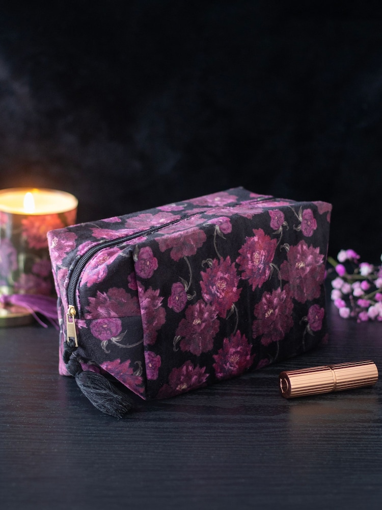 Something Different Black Dark Romance Floral Print Makeup Bag - Image 1 of 4