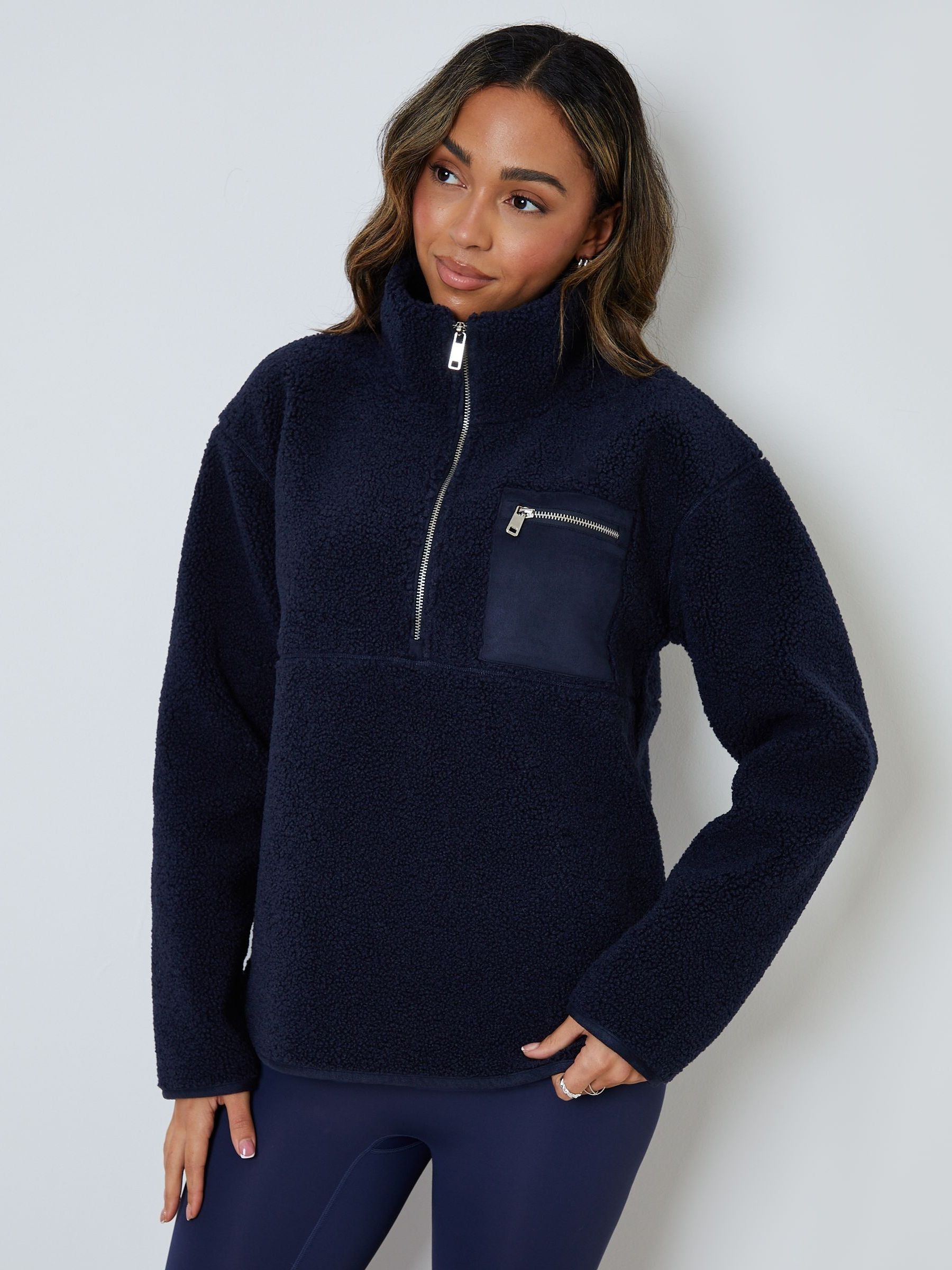 Buy Threadbare Navy Blue Half Zip Borg Fleece from the Next UK