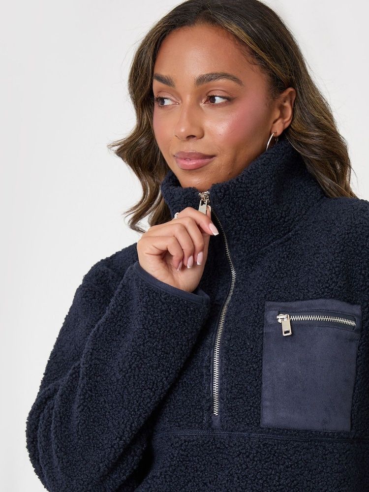 Threadbare Navy Blue Half Zip Borg Fleece - Image 4 of 4