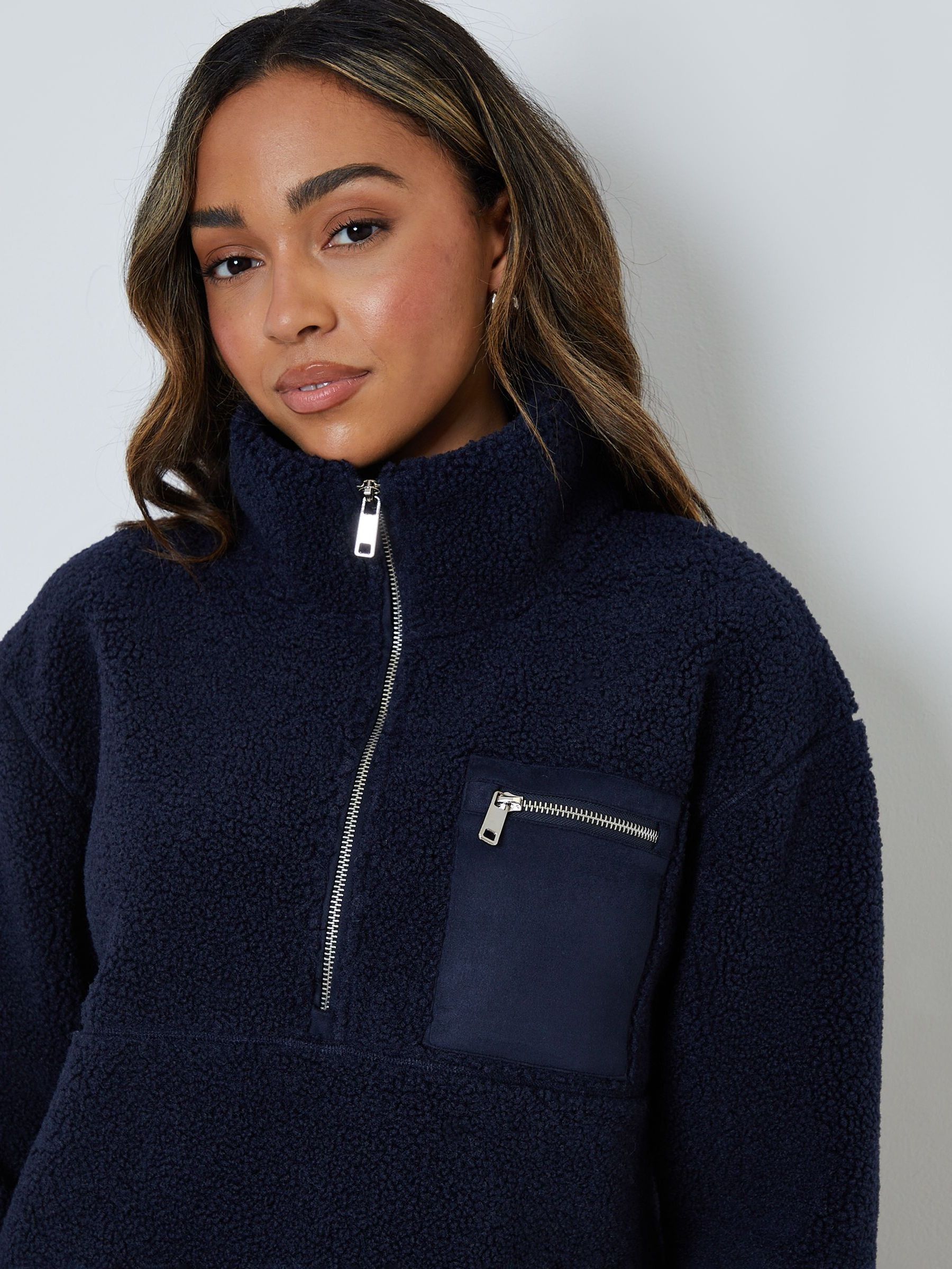 Buy Threadbare Navy Blue Half Zip Borg Fleece from the Next UK