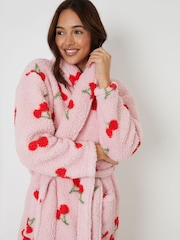 Threadbare Pink Cherry Print Borg Dressing Gown - Image 2 of 5