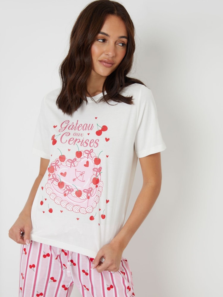 Threadbare Pink Graphic Print Short Sleeve Pyjamas Set - Image 2 of 5 Threadbare Pink Graphic Print Short Sleeve Pyjamas Set - Image 2 of 5
