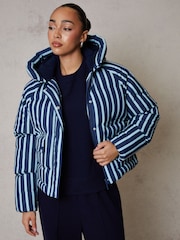 Threadbare Blue Stripe Hooded Padded Jacket - Image 1 of 5