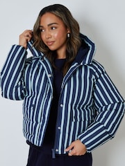 Threadbare Blue Stripe Hooded Padded Jacket - Image 2 of 5