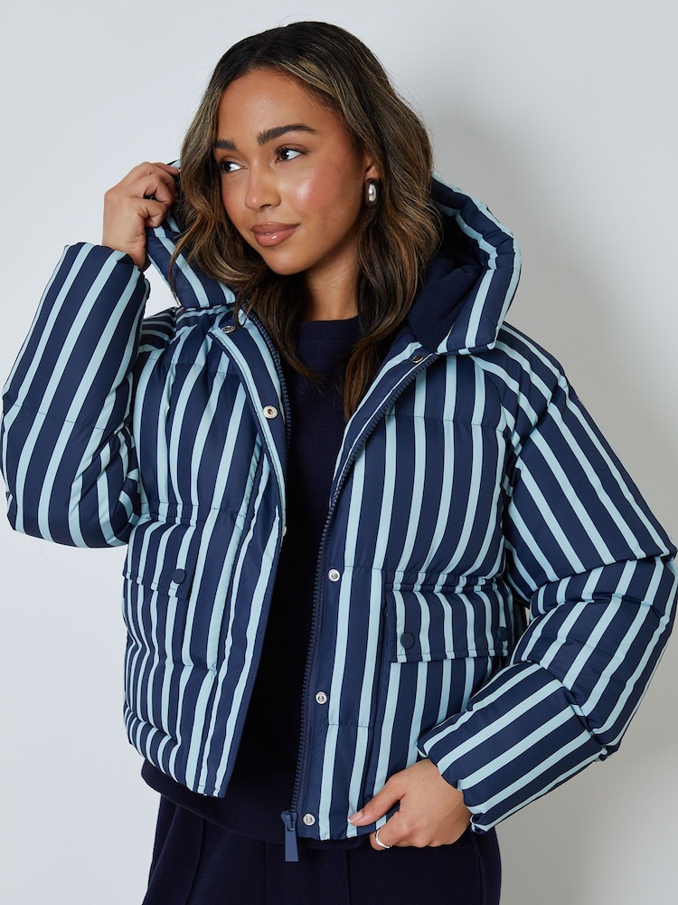 Threadbare Blue Stripe Hooded Padded Jacket - Image 2 of 5