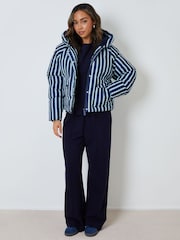 Threadbare Blue Stripe Hooded Padded Jacket - Image 4 of 5