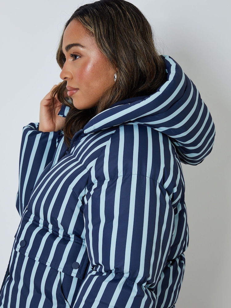 Threadbare Blue Stripe Hooded Padded Jacket - Image 5 of 5
