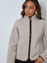 Threadbare Brown Zip Through Collared Borg Fleece - Image 2 of 5