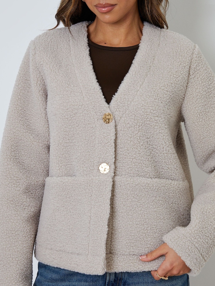 Threadbare Brown Button Up Borg Jacket - Image 2 of 4 Threadbare Brown Button Up Borg Jacket - Image 2 of 4