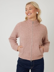 Threadbare Pink Zip Through Knitted Bomber Jacket - Image 3 of 5