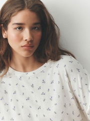 Cream Ditsy Floral Cosy Pointelle Long Sleeve Pyjamas - Image 4 of 6