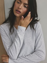 Light Grey Lace Detail Cosy Ribbed Long Sleeve Pyjamas - Image 6 of 10